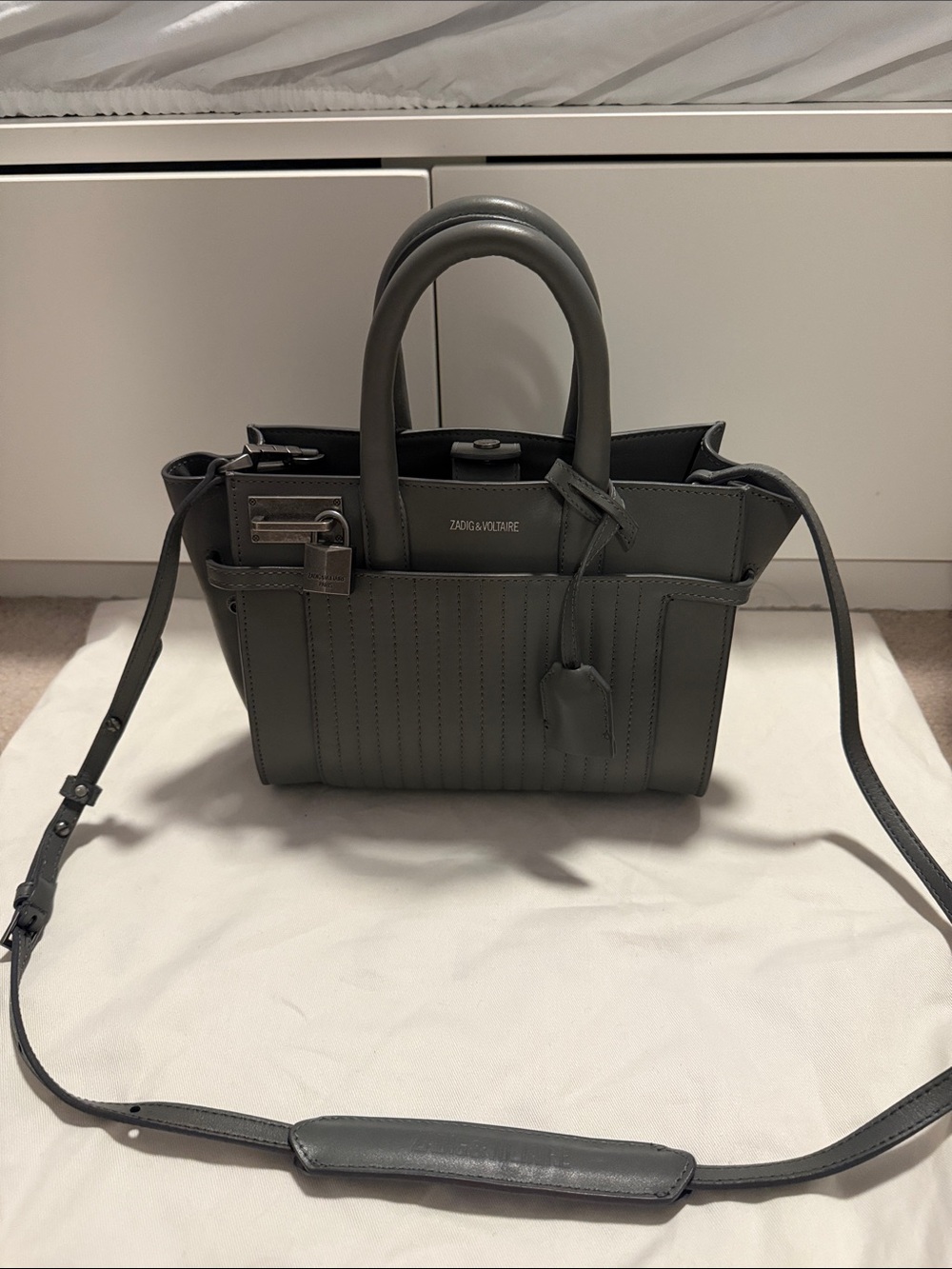 Zadig & Voltaire Grey Leather Structured Top-Handle Satchel